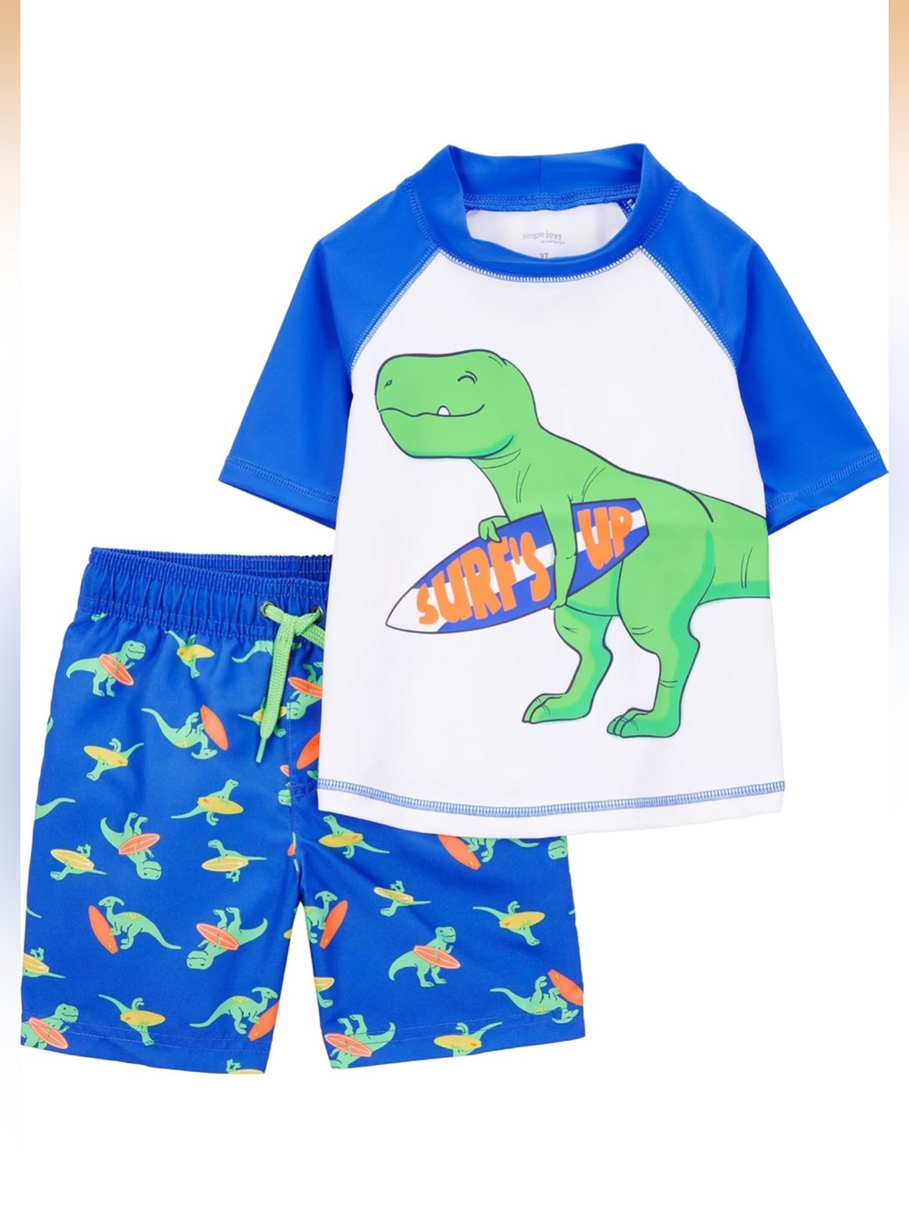 Simple Joys by Carter’s boys Blue Dino Surf Rash Guard Swim Set - Surf's Up